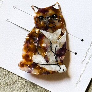 Hand-painted Exotic Tabby Cat Barrette Hair Clip